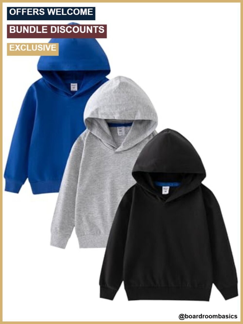 Toddler Boys Lightweight Cotton Hoodie Sweatshirt Pullover 3-Pack